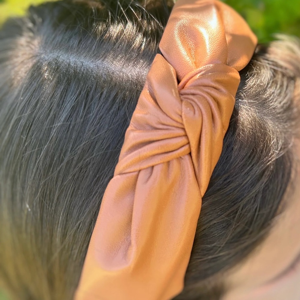 Faux Leather Top Knot Headband in Black, Camel or Cream - winter fall fashion